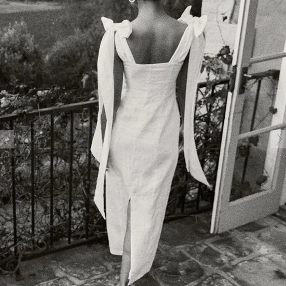 Dish | Dresses | Aisle White Linen Bow Midi Dress | Poshmark